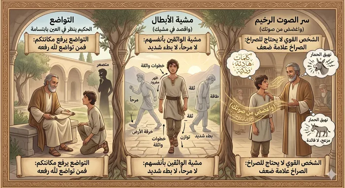 التواضع، مشية الأبطال، وسر الصوت الرخيم