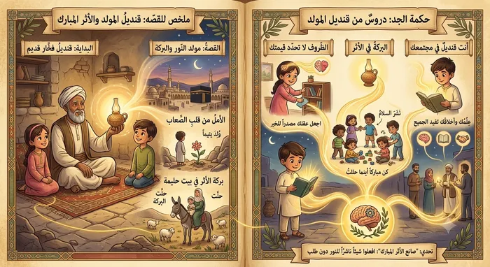 اللوحة البصرية: ملخص القصة وحكمة الجد